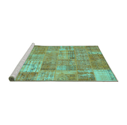 Sideview of Machine Washable Patchwork Turquoise Transitional Area Rugs, wshcon2637turq