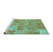 Sideview of Machine Washable Patchwork Turquoise Transitional Area Rugs, wshcon2637turq