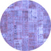 Round Patchwork Blue Transitional Rug, con2637blu