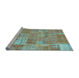 Sideview of Machine Washable Patchwork Light Blue Transitional Rug, wshcon2637lblu