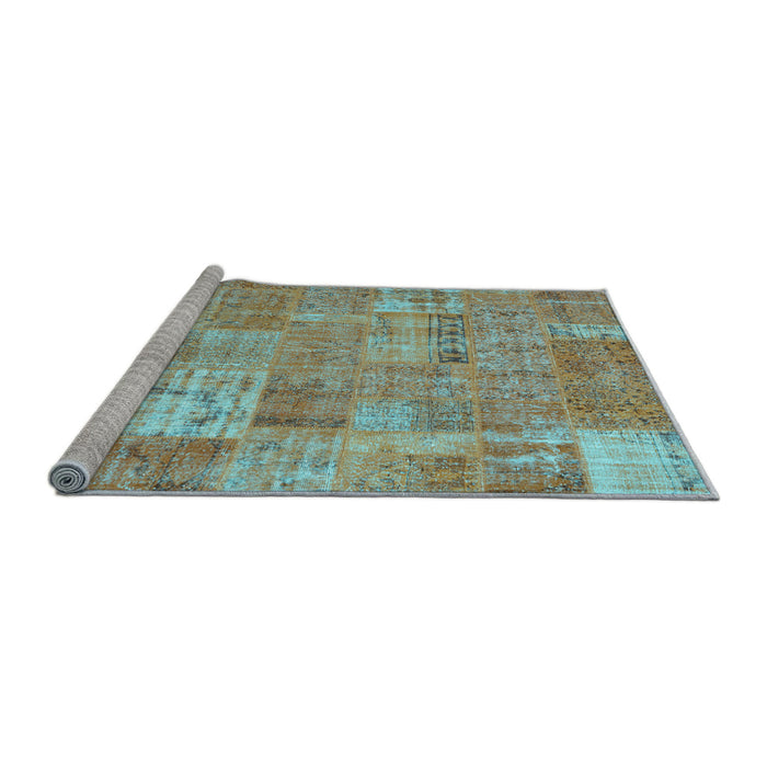 Sideview of Machine Washable Patchwork Light Blue Transitional Rug, wshcon2637lblu