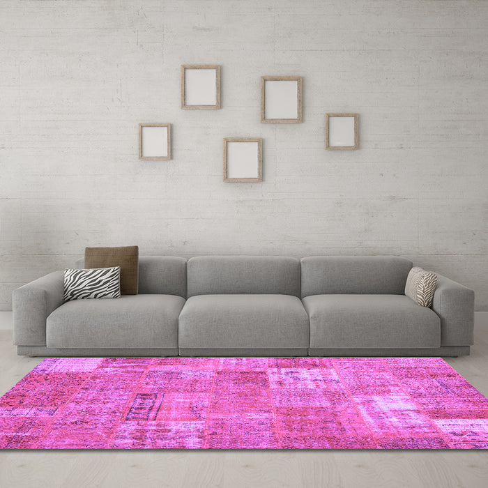 Machine Washable Patchwork Purple Transitional Area Rugs in a Living Room, wshcon2637pur