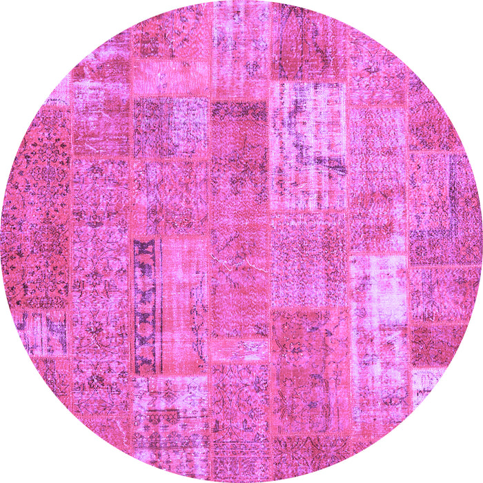 Round Machine Washable Patchwork Purple Transitional Area Rugs, wshcon2637pur
