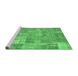 Sideview of Machine Washable Patchwork Emerald Green Transitional Area Rugs, wshcon2637emgrn