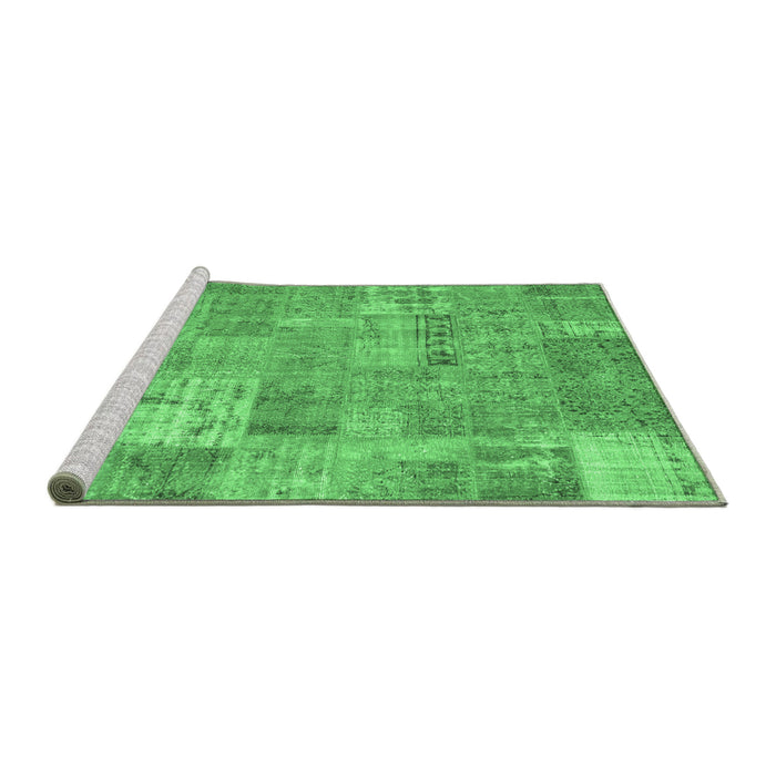 Sideview of Machine Washable Patchwork Emerald Green Transitional Area Rugs, wshcon2637emgrn