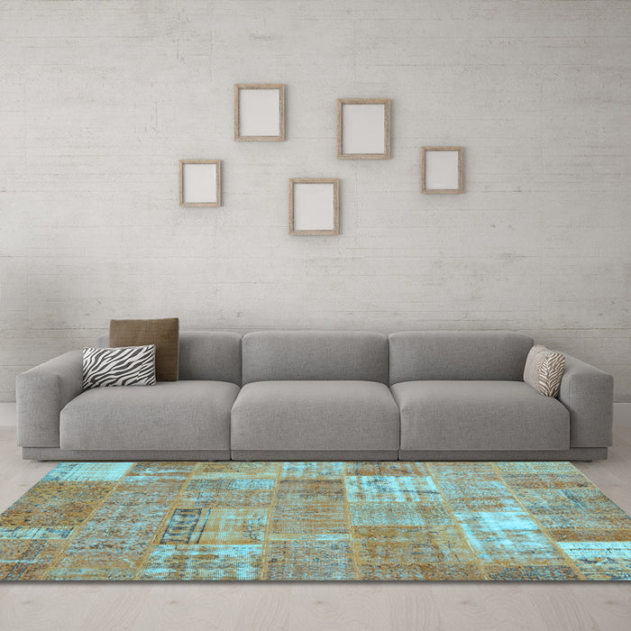 Machine Washable Patchwork Light Blue Transitional Rug in a Living Room, wshcon2637lblu