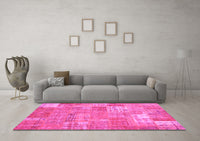 Machine Washable Patchwork Pink Transitional Rug, wshcon2637pnk