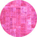 Round Machine Washable Patchwork Pink Transitional Rug, wshcon2637pnk