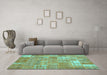 Machine Washable Patchwork Turquoise Transitional Area Rugs in a Living Room,, wshcon2637turq