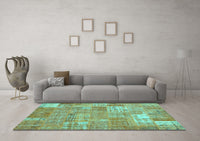 Machine Washable Patchwork Turquoise Transitional Rug, wshcon2637turq