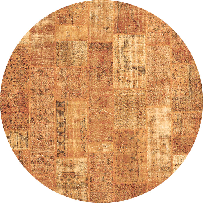 Round Patchwork Brown Transitional Rug, con2637brn