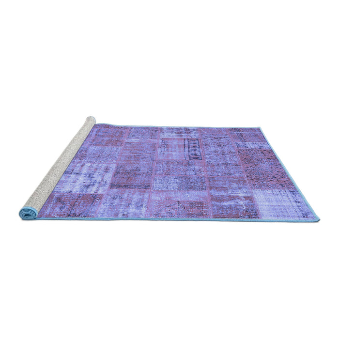 Sideview of Machine Washable Patchwork Blue Transitional Rug, wshcon2637blu