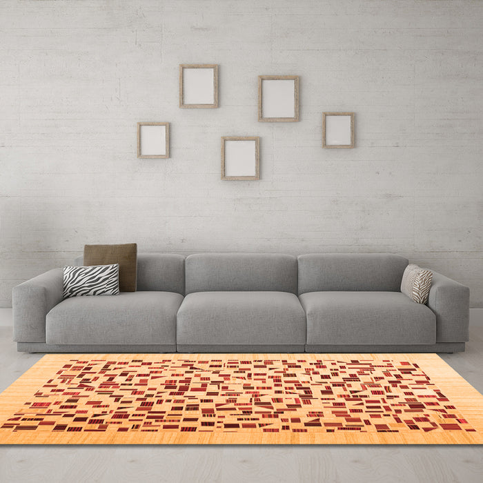 Machine Washable Solid Orange Modern Area Rugs in a Living Room, wshcon2638org