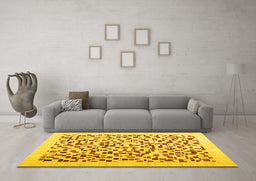 Machine Washable Solid Yellow Modern Rug in a Living Room, wshcon2638yw