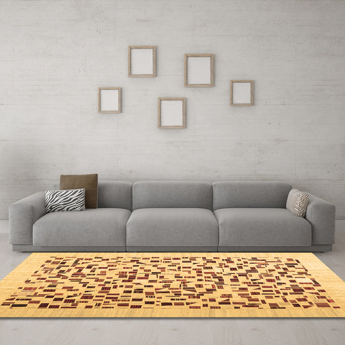 Machine Washable Solid Brown Modern Rug in a Living Room,, wshcon2638brn