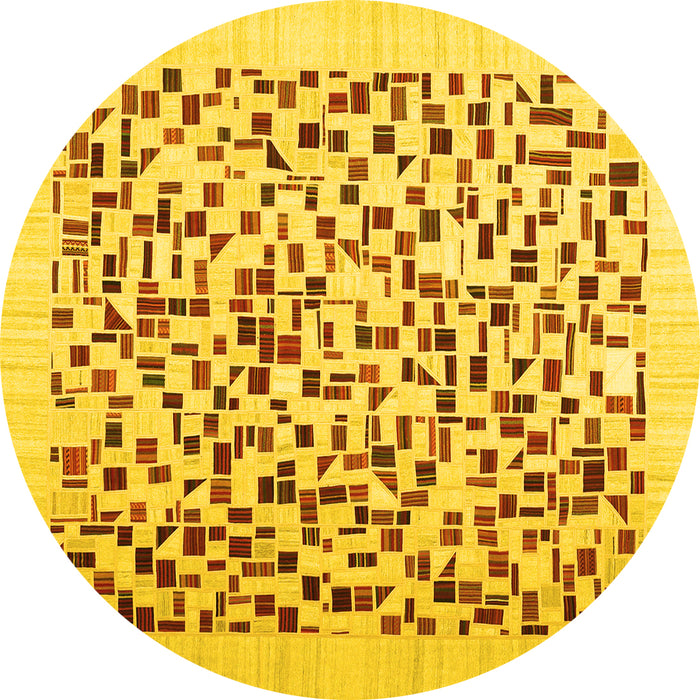 Round Machine Washable Solid Yellow Modern Rug, wshcon2638yw
