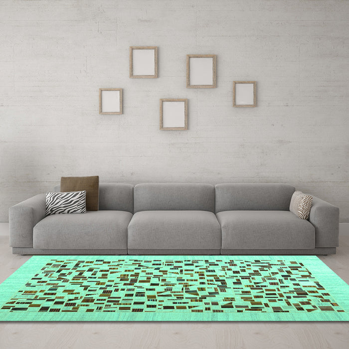 Machine Washable Solid Turquoise Modern Area Rugs in a Living Room,, wshcon2638turq