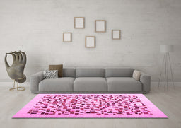 Machine Washable Solid Pink Modern Rug in a Living Room, wshcon2638pnk