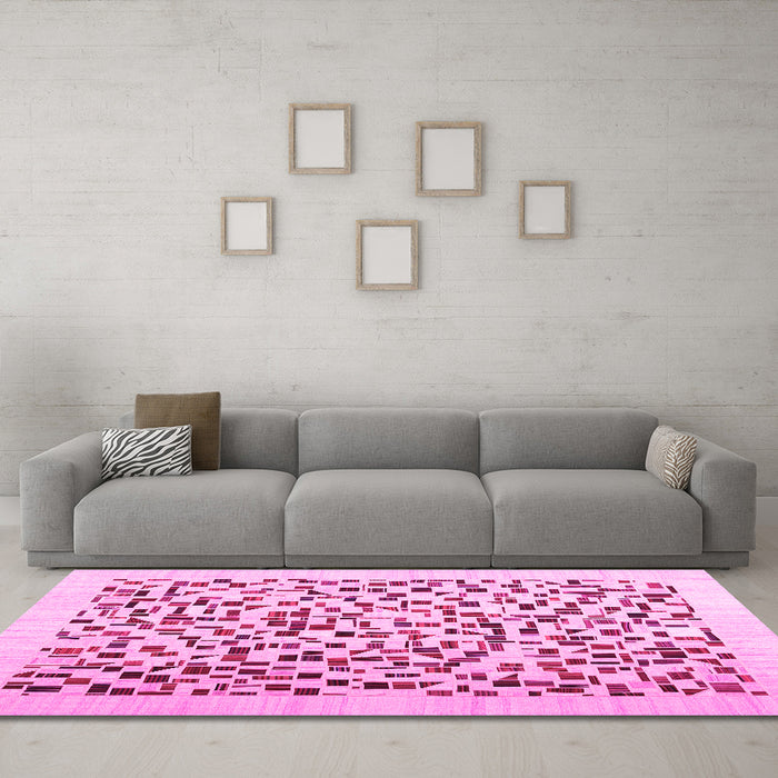 Machine Washable Solid Pink Modern Rug in a Living Room, wshcon2638pnk