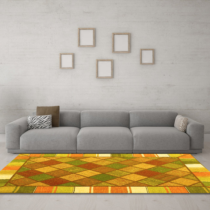 Machine Washable Southwestern Yellow Country Rug in a Living Room, wshcon2639yw