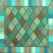 Square Machine Washable Southwestern Turquoise Country Area Rugs, wshcon2639turq