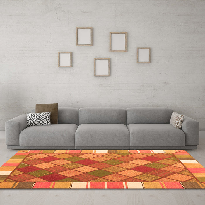 Machine Washable Southwestern Orange Country Area Rugs in a Living Room, wshcon2639org