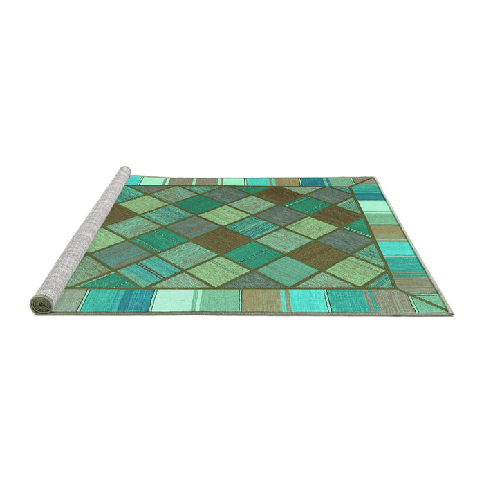 Sideview of Machine Washable Southwestern Turquoise Country Area Rugs, wshcon2639turq