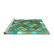 Sideview of Machine Washable Southwestern Turquoise Country Area Rugs, wshcon2639turq