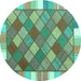 Round Machine Washable Southwestern Turquoise Country Area Rugs, wshcon2639turq