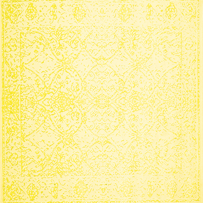 Square Machine Washable Solid Yellow Modern Rug, wshcon263yw