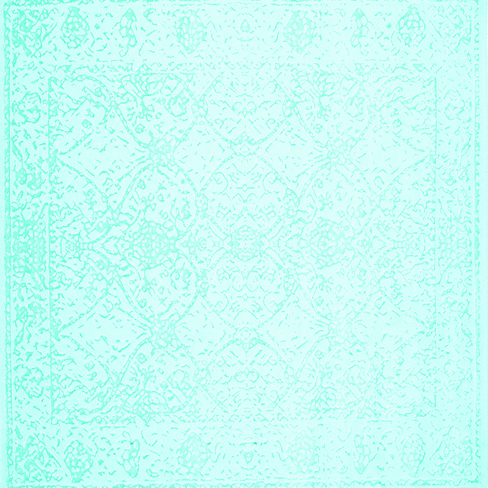 Square Machine Washable Solid Turquoise Modern Area Rugs, wshcon263turq