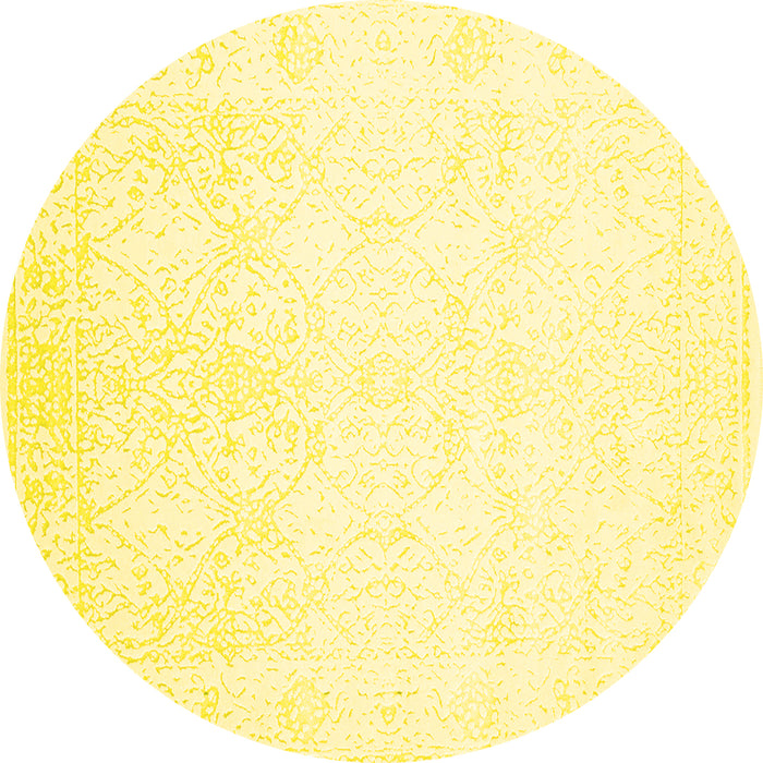 Round Machine Washable Solid Yellow Modern Rug, wshcon263yw