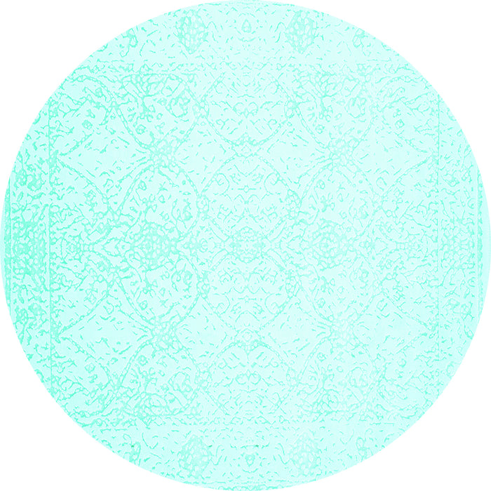 Round Machine Washable Solid Turquoise Modern Area Rugs, wshcon263turq