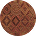 Round Machine Washable Southwestern Brown Country Rug, wshcon2640brn