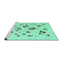 Sideview of Machine Washable Solid Turquoise Modern Area Rugs, wshcon2641turq