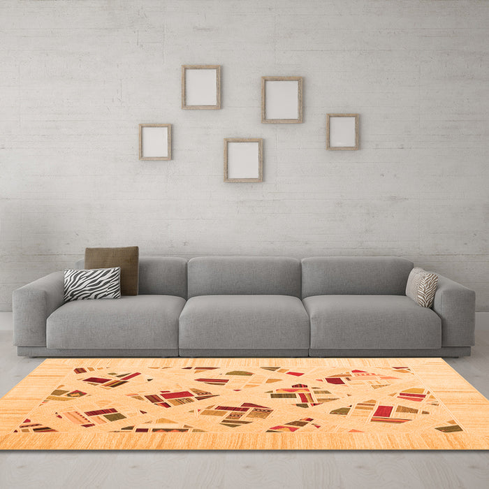 Machine Washable Solid Orange Modern Area Rugs in a Living Room, wshcon2641org