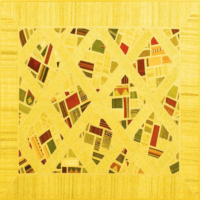 Square Machine Washable Solid Yellow Modern Rug, wshcon2641yw