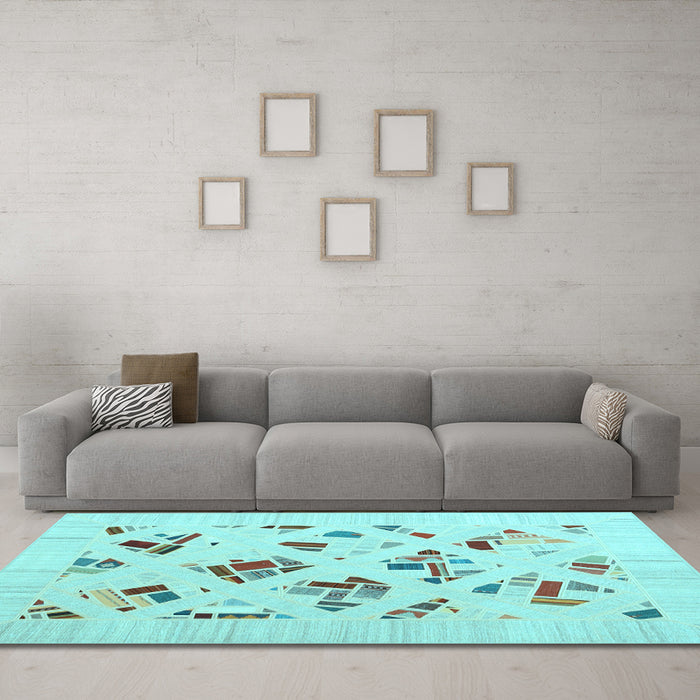Machine Washable Solid Light Blue Modern Rug in a Living Room, wshcon2641lblu