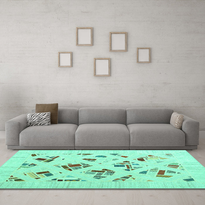Machine Washable Solid Turquoise Modern Area Rugs in a Living Room,, wshcon2641turq