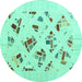 Round Machine Washable Solid Turquoise Modern Area Rugs, wshcon2641turq
