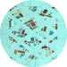 Round Machine Washable Solid Light Blue Modern Rug, wshcon2641lblu