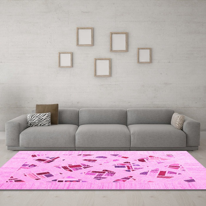 Machine Washable Solid Pink Modern Rug in a Living Room, wshcon2641pnk