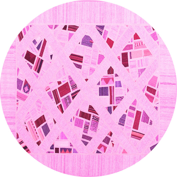 Round Machine Washable Solid Pink Modern Rug, wshcon2641pnk
