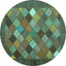 Round Machine Washable Abstract Turquoise Contemporary Area Rugs, wshcon2642turq