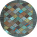 Round Machine Washable Abstract Light Blue Contemporary Rug, wshcon2642lblu