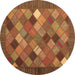 Round Machine Washable Abstract Brown Contemporary Rug, wshcon2642brn