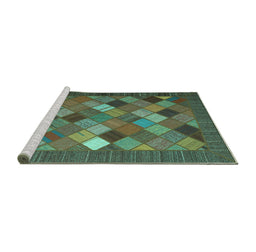 Sideview of Machine Washable Abstract Turquoise Contemporary Area Rugs, wshcon2642turq