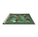 Sideview of Machine Washable Abstract Turquoise Contemporary Area Rugs, wshcon2642turq