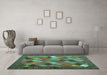 Machine Washable Abstract Turquoise Contemporary Area Rugs in a Living Room,, wshcon2642turq