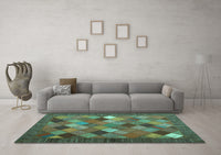 Machine Washable Abstract Turquoise Contemporary Rug, wshcon2642turq